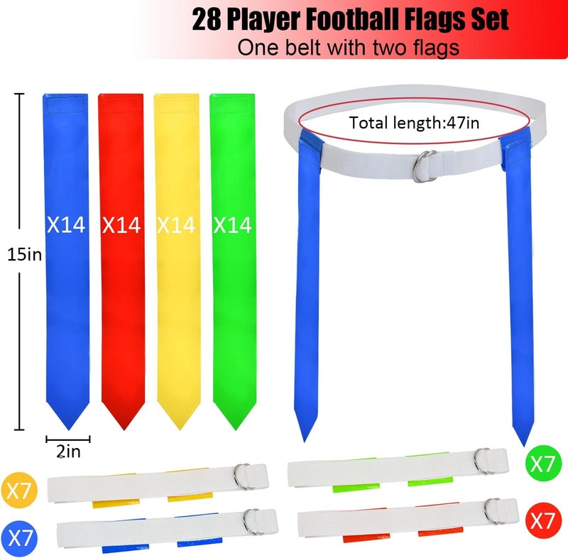 chicarry Flag Football Set, 14 Player/ 28 Player Football Flags and Belts Set, Includes Belts, Football Flags, Cones - Image 2
